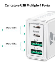 Carica l'immagine nel visualizzatore di Gallery, Caricatore USB C Rapido 40W 4Porto Presa USB Caricatore Multipla PD &amp; QC3.0 Carica Cellulare, Spina Alimentatore Caricab