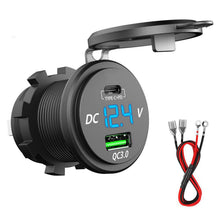 Carica l'immagine nel visualizzatore di Gallery, GemCoo QC3.0 USB Presa e Tipo C PD per Auto, 12V/24V QC 3.0 Dual USB Porta Carica Rapida con Voltmetro LED Indicazione p