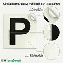 Carica l'immagine nel visualizzatore di Gallery, StampaGenerale® - Contrassegno Adesivo P Principiante per Auto Neopatentati Kit 2 pezzi Omologato (Anteriore 15x12 cm + 