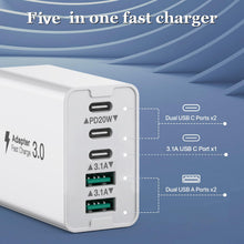 Carica l'immagine nel visualizzatore di Gallery, Caricatore Multiplo 5 Porte USB C PD&amp;QC3.0 - Caricatore Rapido PD 20W, Spina Di Ricarica Tipo C, Compatibile Con iPhone/