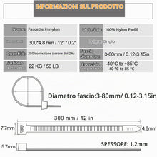 Carica l'immagine nel visualizzatore di Gallery, Fascette Elettricista 250 Pezzi, Grigio, Autobloccante Esterno, Nylon, 300 x 4.8 mm