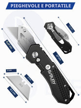 Carica l'immagine nel visualizzatore di Gallery, BIBURY Professional Taglierino, Coltello Taglierino in Acciaio Inossidabile con 10 Lame di Ricmabio, con Maniglia Antisc