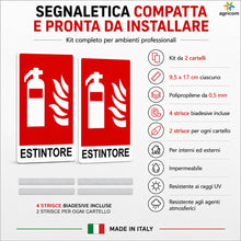 Carica l'immagine nel visualizzatore di Gallery, AGRICOM Cartello Estintore, Kit 2 Pezzi 9,5 x 17 cm in Polipropilene 0,5 mm, Segnaletica Antincendio Impermeabile e Resi