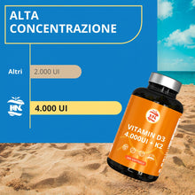 Carica l'immagine nel visualizzatore di Gallery, Vitamina D3 K2 4000 UI – 365 Capsule Molli - Vitamina D ad Alto Dosaggio