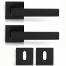 Carica l'immagine nel visualizzatore di Gallery, Maniglie Porte Interne con Rosetta 50 mm, Coppia Maniglia Porta Interna Design Moderno, Set Completo per Porte Legno, In