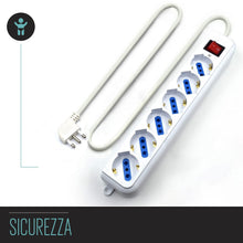 Carica l'immagine nel visualizzatore di Gallery, Multipresa a 6 Posti, Ciabatta Elettrica con 6 Prese Italiane 10A e Schuko (Tedesche) - Spina Italiana 10A - Potenza 250