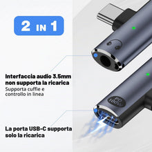 Carica l'immagine nel visualizzatore di Gallery, Adattatore per cuffie USB-C – 2 in 1 a ricarica rapida da 100 W e adattatore audio da 3,5 mm per telefoni di tipo C
