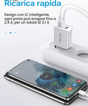 Carica l'immagine nel visualizzatore di Gallery, Caricatore USB da Muro a 3 Porte, 15W/3A Caricabatterie Presa USB Universale per iPhone 11 XS XR Samsung M20 S10 Huawei 