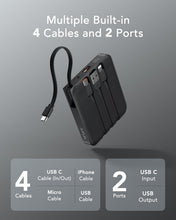Carica l'immagine nel visualizzatore di Gallery, VRURC Power bank 10000mAh 22.5W, Mini Powerbank con 4 cavi integrati