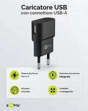 Carica l'immagine nel visualizzatore di Gallery, Goobay 44947 Adattatore di alimentazione USB da parete 1 A (5W) / Adattatore di alimentazione USB con ingresso laterale 