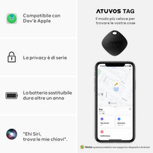 Carica l'immagine nel visualizzatore di Gallery, ATUVOS Air Tag Smart Tracker 4 pezzi Nero, Bluetooth Trova oggetti Compatibile con Apple Dov'è (solo iOS, Android non su