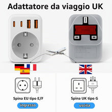 Carica l'immagine nel visualizzatore di Gallery, Adattatore presa Inglese da Viaggio, 5 in 1 Adattatore da Viaggio UK,con 2 USB A e 2 USB C, 3250W, Adattatore Tipo G per