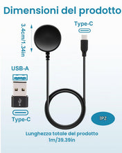 Carica l'immagine nel visualizzatore di Gallery, Caricatore per Samsung Galaxy Watch 7/Ultra/6/6 Classic /5/5 Pro/4/4 Classic/3/FE/Watch Active 2/Active USB C Cavo Caric