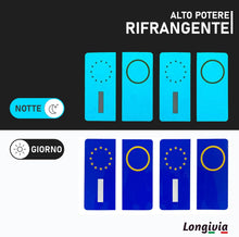 Carica l'immagine nel visualizzatore di Gallery, 4 PEZZI Adesivi Targa Auto Italiana RIFRANGENTI – Misura 4.5 x 9.8 cm - Adesivi Targa Auto Ultra Resistente Pioggia Sole
