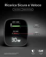 Carica l'immagine nel visualizzatore di Gallery, SBS Alimentatore LCD USB-C 30W, Tecnologia GaN, Power Delivery (PD 3.0 PPS)
