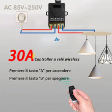 Carica l'immagine nel visualizzatore di Gallery, DieseRC Interruttore luce telecomando senza fili 433Mhz AC 220V 230V 30A ricevitore relè e 2 trasmettitori Radiocomando 