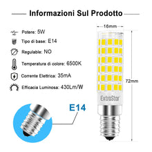 Carica l'immagine nel visualizzatore di Gallery, Lampadina LED E14, 5W (equivalenti a 40 W),6500K,luce bianco freddo,base in ceramica, piccola vite non dimmerabile per c