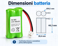 Carica l'immagine nel visualizzatore di Gallery, Batteria Cordless Gigaset Siemens NiMH 2,4V 700mAh con Connettore