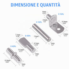 Carica l'immagine nel visualizzatore di Gallery, Perni (120 pezzi) in 4 stili, placcati nichel, per il supporto di mensole, scaffali e mobili, color argento