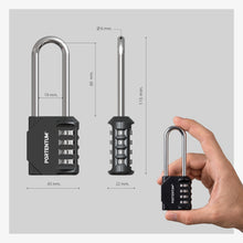 Carica l'immagine nel visualizzatore di Gallery, PORTENTUM Lucchetto combinazione archetto lungo 4 cifre – Set da 2 – Lucchetto armadietto palestra con corpo in lega di 