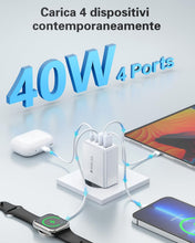 Carica l'immagine nel visualizzatore di Gallery, Caricatore USB 40W, 4 Porte, 2 USB-C PD 20W e 2 USB-A 3.1A, Fast Charge 3.0, Bianco, compatibile con iPhone, Samsung Gal