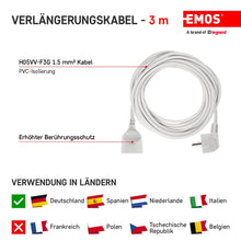 Carica l'immagine nel visualizzatore di Gallery, EMOS - IP20 Cavo di prolunga 3 m - 1 presa Schuko - 250 V, 16 A, 3680 W - isolamento in PVC di alta qualità - H05VV-F3G 