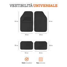 Carica l'immagine nel visualizzatore di Gallery, Tappetini auto universali, confezione da 4 pezzi (2 anteriori + 2 posteriori), tappetini auto in moquette, tappetino ant