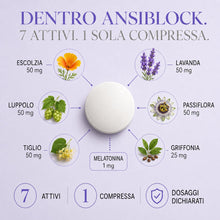 Carica l'immagine nel visualizzatore di Gallery, AnsiBlock Integratore Rilassamento con Passiflora, Griffonia, Escolzia, Lavanda e Luppolo – Contribuisce al benessere me