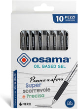Carica l'immagine nel visualizzatore di Gallery, OSAMA - Penne Nere con Inchiostro Gel OBG, Set 10 Pezzi, Penna gel Superscorrevole e Precisa a Scatto, Penna a Sfera 1.0mm per Cancelleria Scuola, Ufficio e Università, Penne Ideali per Cartoleria