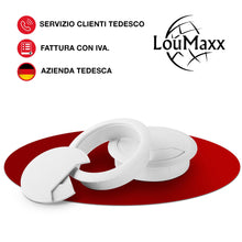 Carica l'immagine nel visualizzatore di Gallery, LouMaxx Set di 2 passacavi da scrivania bianchi, diametro 60 mm, passacavi da tavolo in plastica robusta, copertura perf