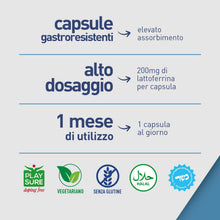 Carica l'immagine nel visualizzatore di Gallery, LongLife® Lattoferrina 200 | 100% naturale da latte vaccino | Alto dosaggio (200mg/cps) | Capsule gastroresistenti | Sis
