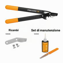 Carica l'immagine nel visualizzatore di Gallery, Fiskars Troncarami con Lame Bypass per Legno Verde, Sistema a Cremagliera PowerGear,Lame in Acciaio Temprato con Rivesti