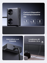 Carica l'immagine nel visualizzatore di Gallery, UGREEN 6 IN 1 Ciabatta Multipresa Elettrica 3680W 2 AC 4 USB PD 1.5M Nero