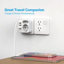 Carica l'immagine nel visualizzatore di Gallery, JSVER Adattatore da Viaggio USA, Adattatore Tipo B 2 Scomparti USA Germania Adattatore Spina da Viaggio con 4 Porte USB 