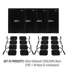 Carica l'immagine nel visualizzatore di Gallery, iStim 16 Elettrodi Neri TENS autoadesivi 5x5 cm – Super Morbidi e Riutilizzabili, Compatibili con Dispositivi TENS/EMS, 