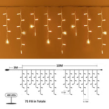 Carica l'immagine nel visualizzatore di Gallery, Zorela Luci Natale Esterno Cascata 10M 400 LED Tenda Luminosa Esterno Natale Prolungabile Luci di Natale Cascata di Stal