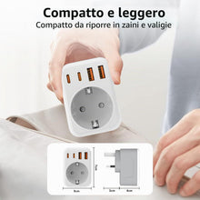 Carica l'immagine nel visualizzatore di Gallery, Adattatore presa Inglese da Viaggio, 5 in 1 Adattatore da Viaggio UK,con 2 USB A e 2 USB C, 3250W, Adattatore Tipo G per