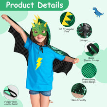 Carica l'immagine nel visualizzatore di Gallery, Aomig Mantello di Dinosauro per Bambini - Costume da Drago con Maschera per Giochi di Ruolo, Festa a Tema Carnevale Masq