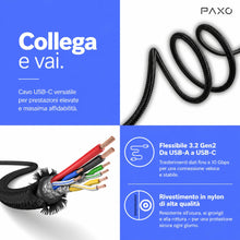 Carica l'immagine nel visualizzatore di Gallery, PAXO Cavo USB C 1m, 10 Gbit/s (1,25 GByte/s), USB 3.2 Gen2 (3.0, 3.1), cavo di ricarica e cavo dati USB tipo C, nero