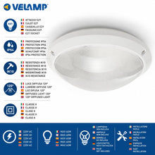 Carica l'immagine nel visualizzatore di Gallery, Velamp PTLEDIK-E27 Applique a Parete/plafoniera Tonda 27cm. in PC infrangibile IK10. Attacco E27, Compatibile LED, Max 6