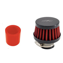 Carica l'immagine nel visualizzatore di Gallery, Simoni Racing ARTC Kit Pop-off con Mini Filtro Nero 25 mm e Cup Stopper Rosso, per Abarth 500 595 Grande Punto e Alfa Ro