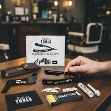 Carica l'immagine nel visualizzatore di Gallery, Kit da rasatura uomo - Rasoio per barba uomo/taglio a mano per barba - con 50 Lame Singole + Panno + Stick di allume + C