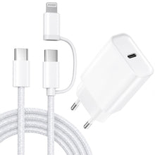 Carica l'immagine nel visualizzatore di Gallery, Cavo 2-in-1 USB C/Lightning 2M + Caricatore 20W per Tutti gli iPad e iPhone