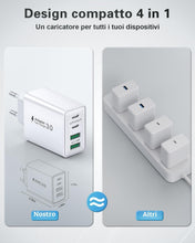 Carica l'immagine nel visualizzatore di Gallery, Caricatore USB 40W, 4 Porte, 2 USB-C PD 20W e 2 USB-A 3.1A, Fast Charge 3.0, Bianco, compatibile con iPhone, Samsung Gal