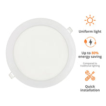 Carica l'immagine nel visualizzatore di Gallery, JANDEI – Confezione da 6 faretti LED da incasso rotondi, 18W, 1500 lumen, extrapiatti 13 mm, foro di montaggio Ø200-205 