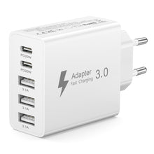 Carica l'immagine nel visualizzatore di Gallery, Caricatore USB C 50W, Alimentatore Multiplo a 5 Porte (2 USB-C + 3 USB-A) Carica Rapida PD, Spina da Muro Compatibile co