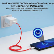 Carica l'immagine nel visualizzatore di Gallery, Caricatore 65w per Oppo SuperVOOC con cavo ricarica rapida USB C Vooc 1 metro, caricabatterie charge per Find X5 X3/2 Ne