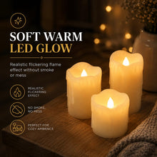 Carica l'immagine nel visualizzatore di Gallery, Festive Lights Confezione da 3 Candele a pilastro Color Crema, a Batteria, Fiamma tremolante in Vera Cera, 3 x LED Bianc