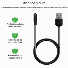 Carica l'immagine nel visualizzatore di Gallery, OcioDual Cavo di Ricarica Magnetica Nero per Orologio 2 Pins Distanza tra i Pin 7,62mm Caricabatterie Cable Caricatore M