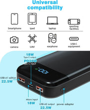 Carica l'immagine nel visualizzatore di Gallery, Power Bank 27.000mAh 22.5W PD3.0 QC4.0 Ricarica Rapida Batteria Esterna 3A USB C Caricatore Portatile con LCD Display Di